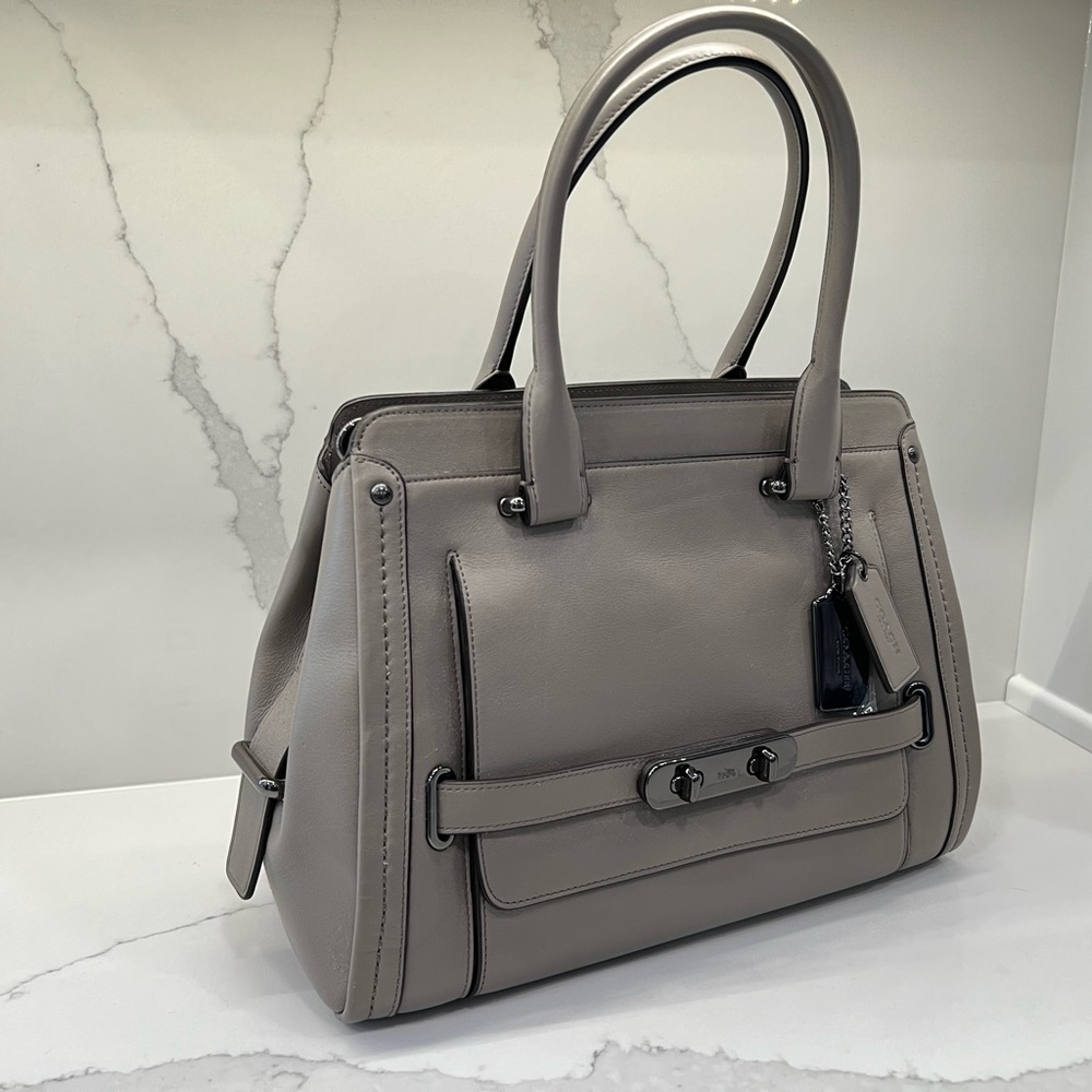 Coach Gray Smooth Leather with Strap and Gunmetal Hardware Purse